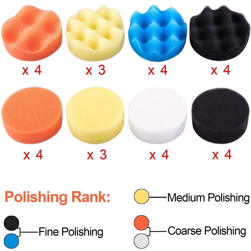 SIQUK 38 Pieces Car Polishing Pad Kit 3 Inch Buffing Pads Foam Polish Pads Polisher Attachment for Drill - Image 2